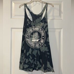 Custom Tampa Graphic Tank Top - Blue Navy Light Aqua Washed Tie-Dye - Size L 🩵